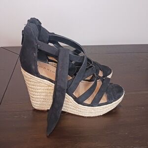 Torrid Black Ankle Wrap Platform Wedge Sandals 8.5W Wide Espadrille Strappy